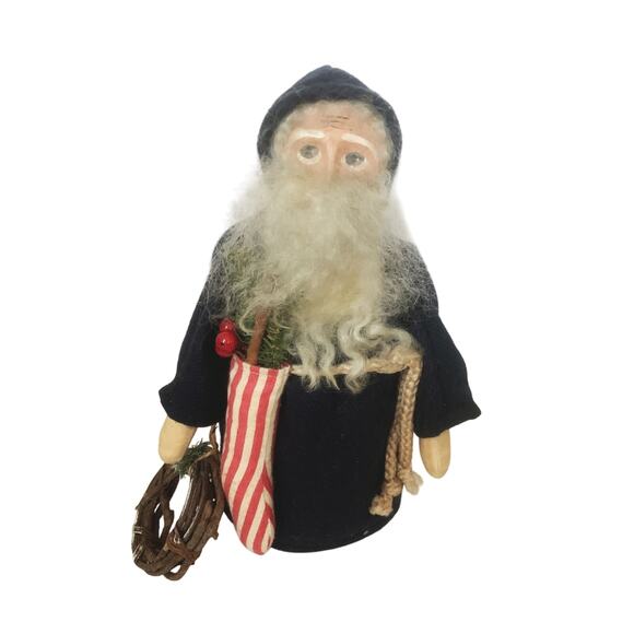 Vintage Folk Art Santa w/ Wreath and Stocking Primitive Look 11.5" High - Picture 1 of 4